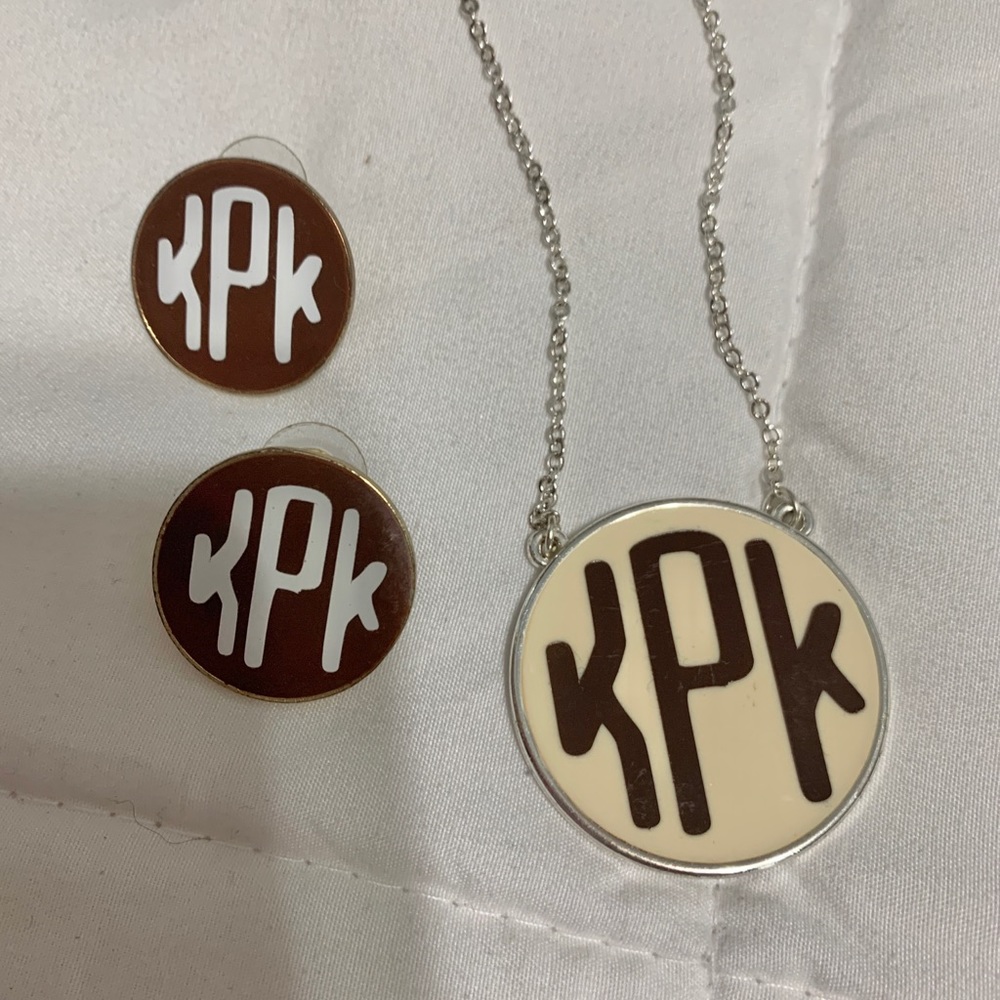 Monogrammed necklace and earring set